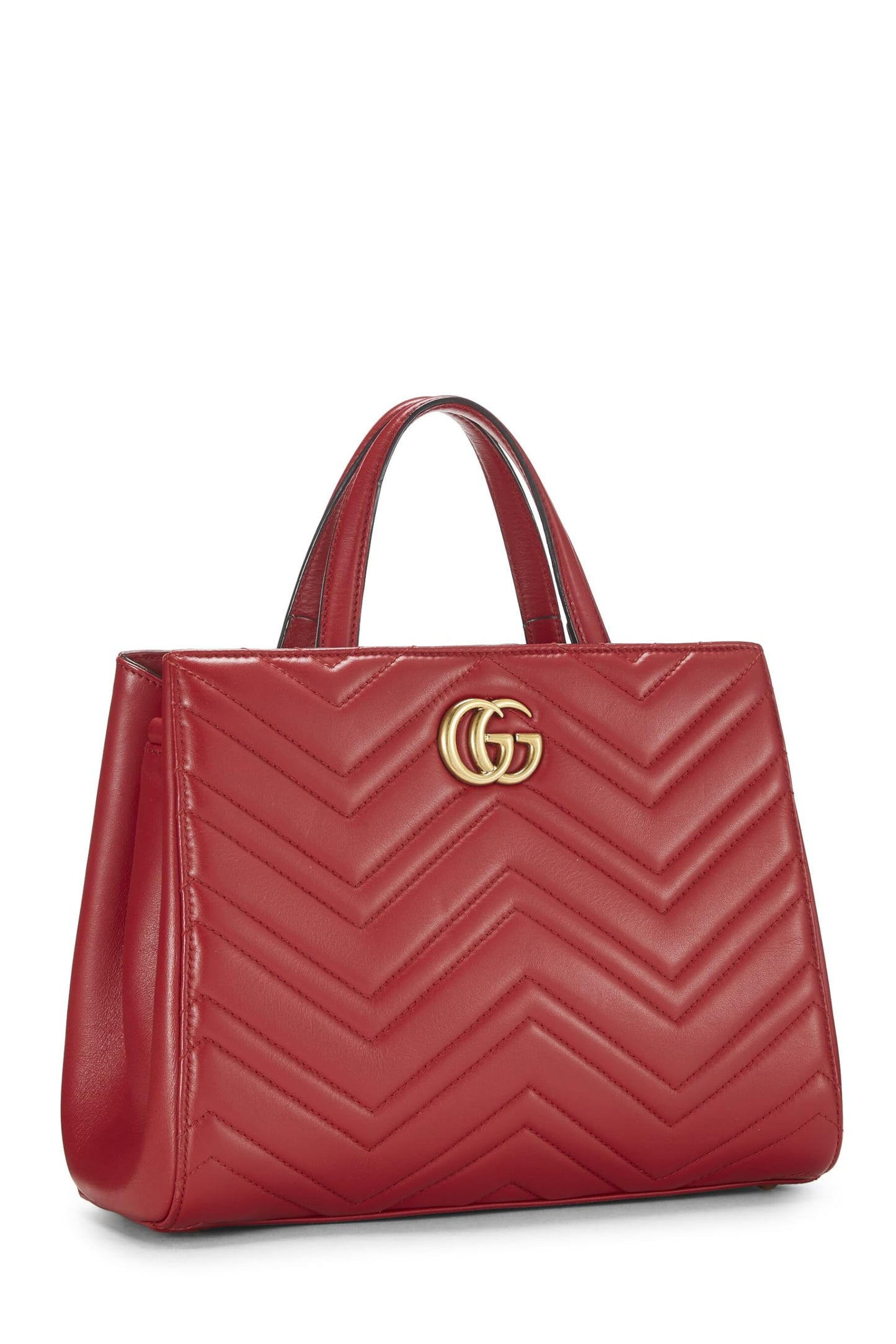 Gucci, Pre-Loved Red Leather GG Marmont Top Handle Bag Small, Red