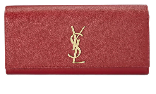 Yves Saint Laurent, Clutch Cassandre de piel de becerro granulada roja Pre-Loved, Rojo