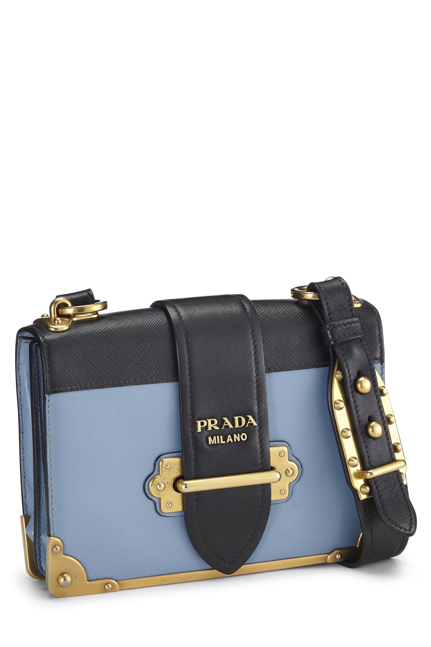 Prada, sac à bandoulière Cahier en cuir bleu d'occasion, multicolore