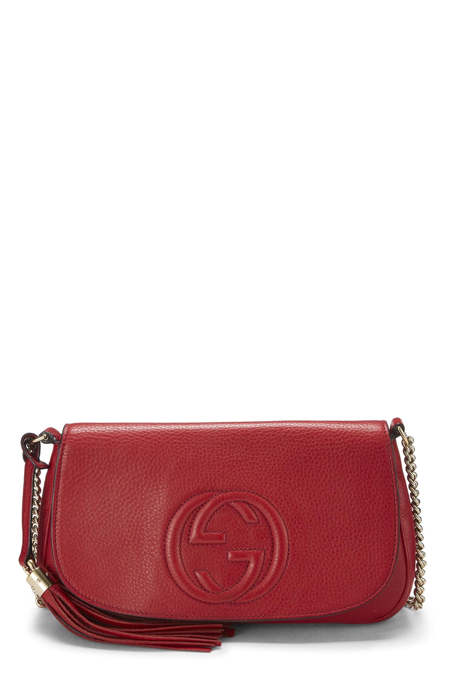 Gucci, Pre-Loved Red Grained Leather Soho Chain Flap Crossbody, Red