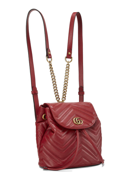 Gucci, Pre-Loved Red Leather GG Marmont Backpack Small, Red