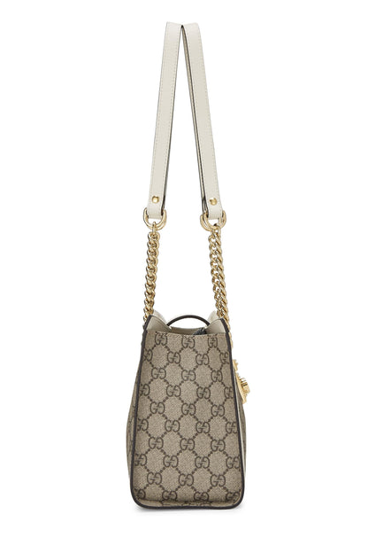 Gucci, Bolso tote pequeño con candado de lona GG Supreme color marfil Pre-Loved, Blanco