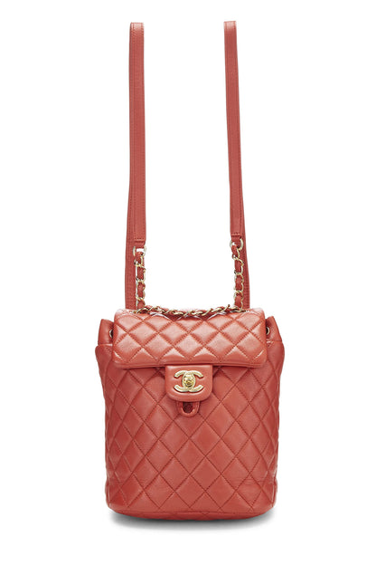 Chanel, Mini sac à dos Urban Spirit en cuir d'agneau matelassé orange d'occasion, Orange