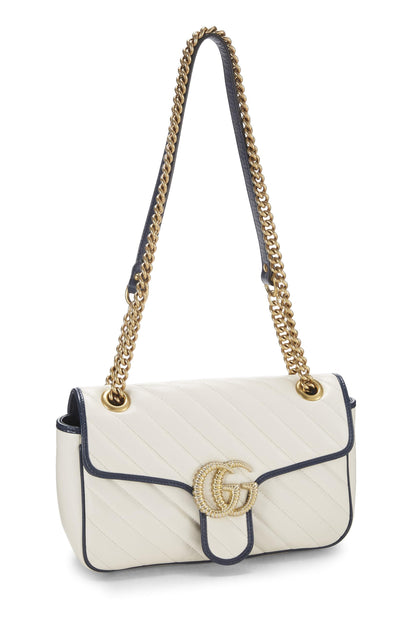 Gucci, Pre-Loved White Leather Torchon GG Marmont Shoulder Bag Small, White