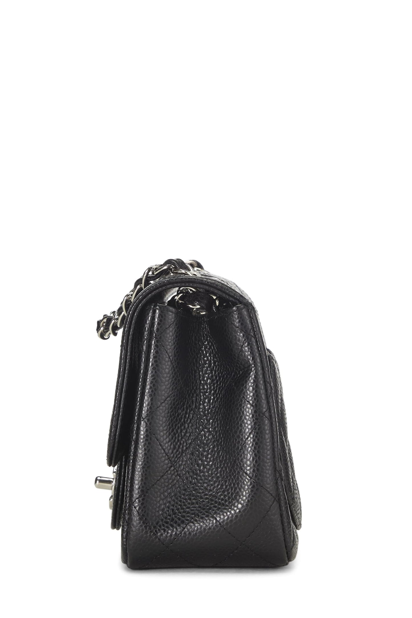 Chanel, Mini Mini con solapa cuadrada clásica de caviar acolchado negro Pre-Loved, Negro