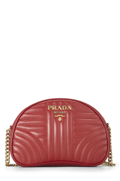 Prada, sac à bandoulière Diagramme en cuir de veau rouge d'occasion, rouge