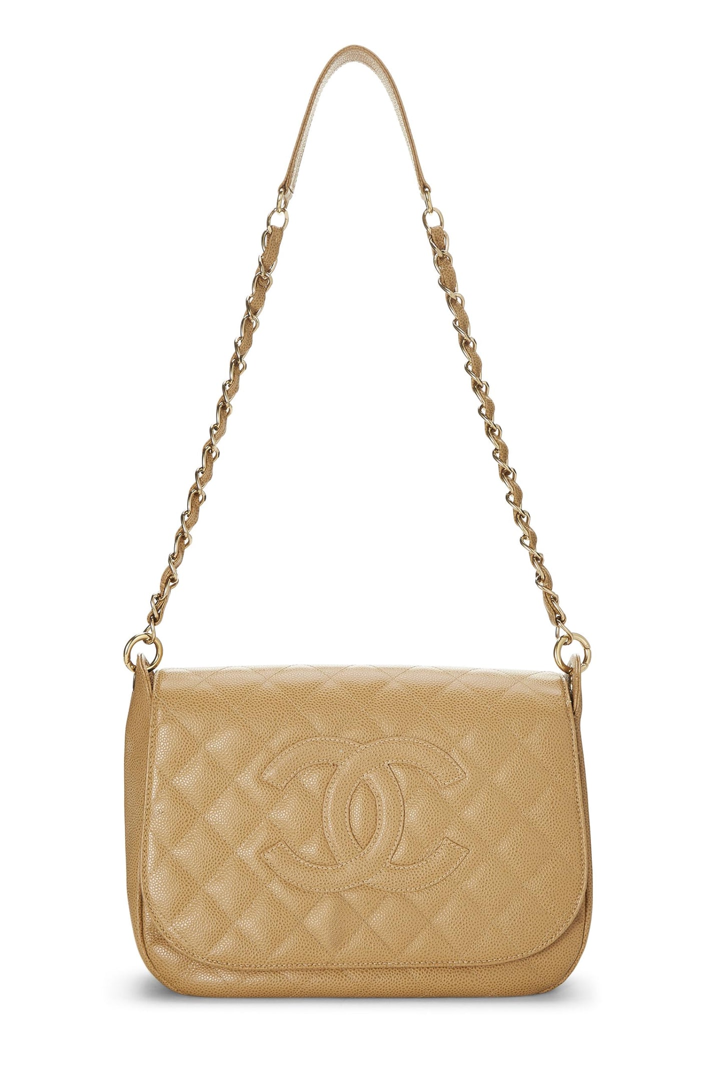 Chanel, sac à bandoulière à rabat CC Timeless Beige Caviar d'occasion, beige