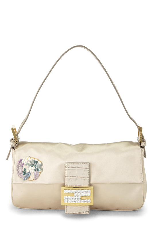 Fendi, Baguette en satin beige d'occasion, blanche