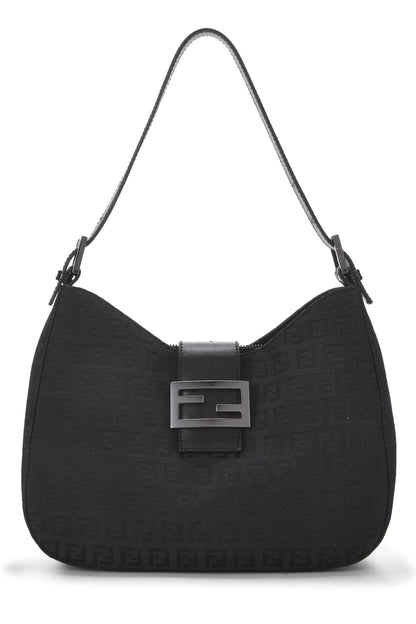 Fendi, Bolso de hombro de lona color calabacín negro Pre-Loved, Negro