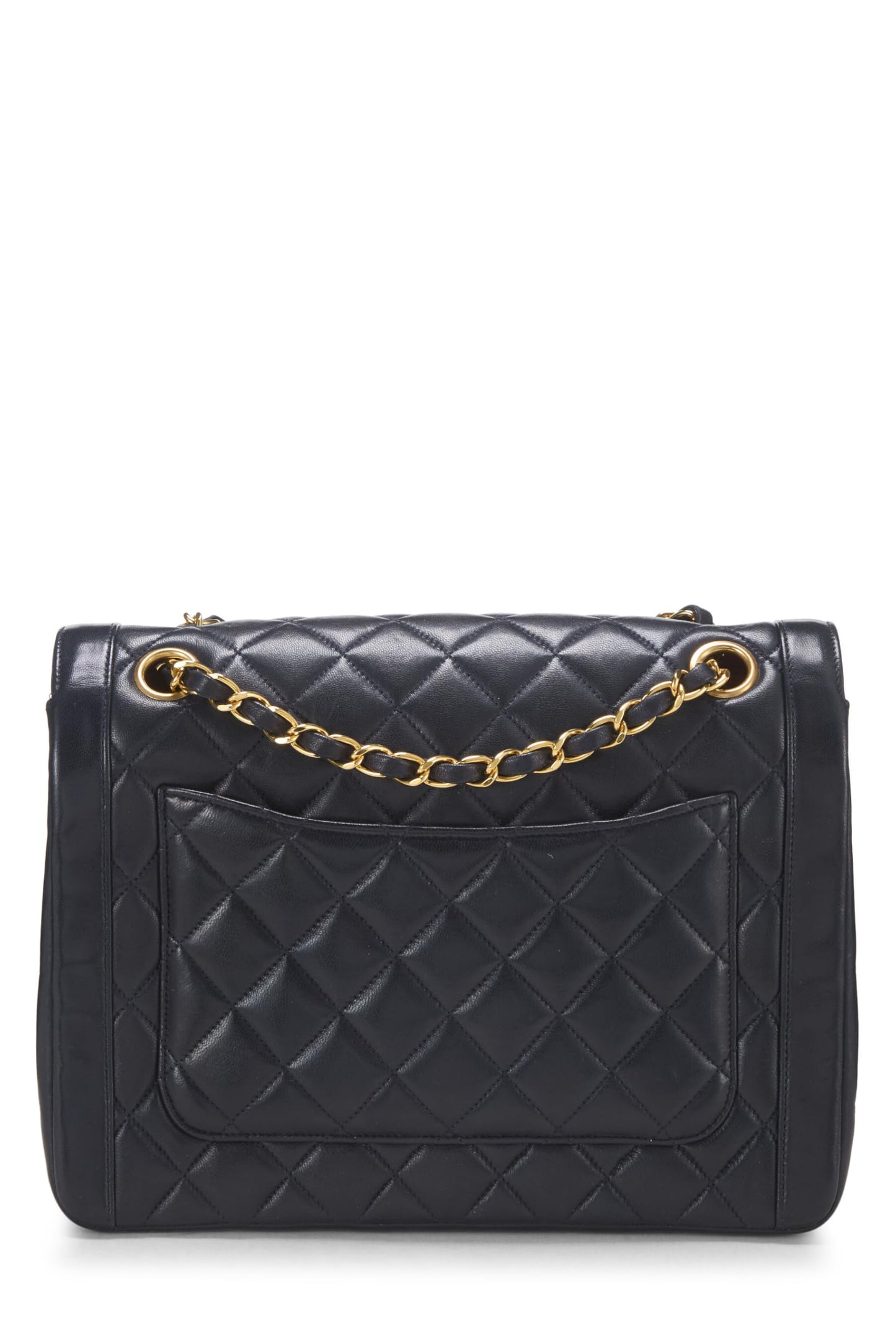 Chanel, Petit sac à rabat double en cuir d'agneau matelassé noir Paris Limited, d'occasion, bleu marine