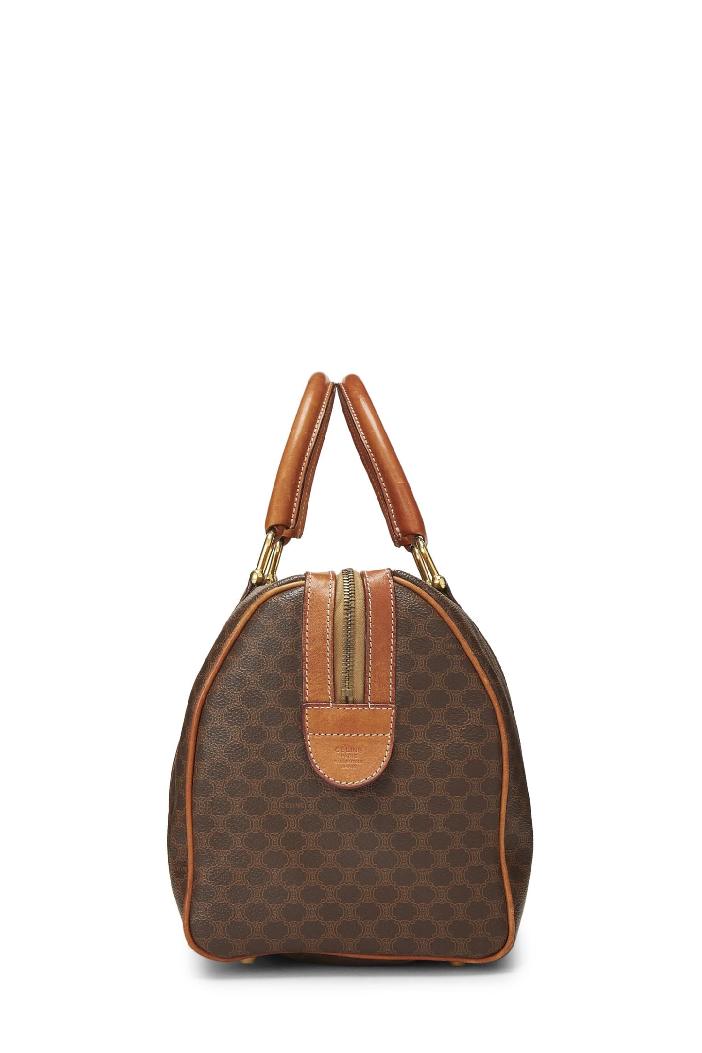 Céline, Pre-Loved Brown Coated Canvas Macadam Boston Bag, Brown