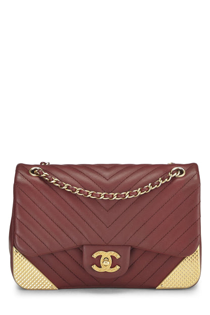 Chanel, Bolso pequeño con solapa Rock the Corner de piel de cordero con chevron rojo Paris-Cosmopolite Pre-Loved, Rojo