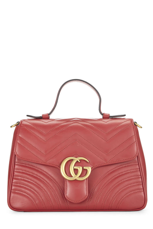 Gucci, Pre-Loved Red Leather GG Marmont Top Handle Shoulder Bag Small, Red