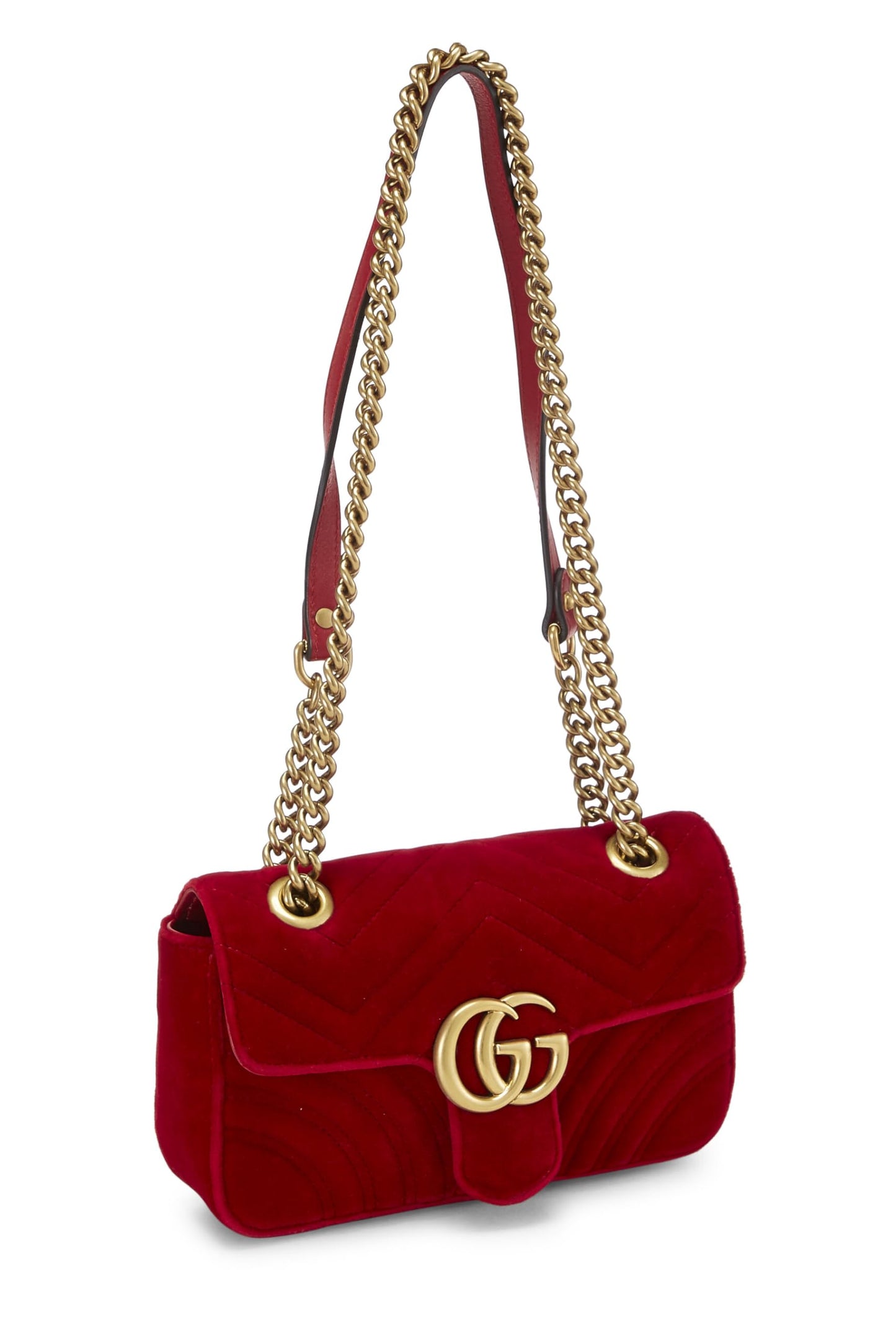 Gucci, Pre-Loved Red Velvet GG Marmont Shoulder Bag Mini, Red