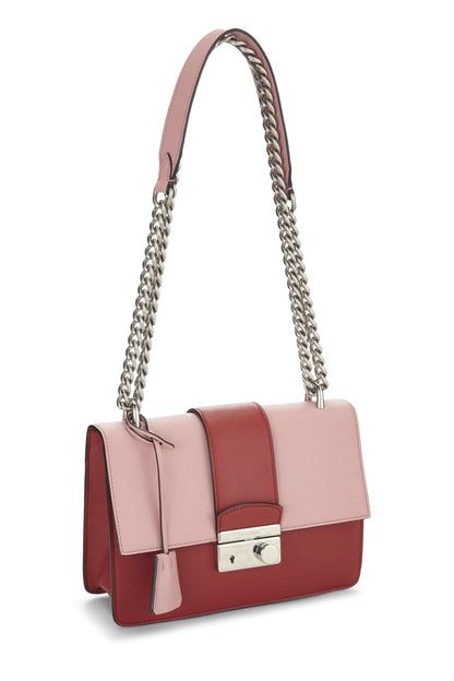 Prada, Pre-Loved Pink & Red Saffiano Leather Chain Shoulder Bag, Multi