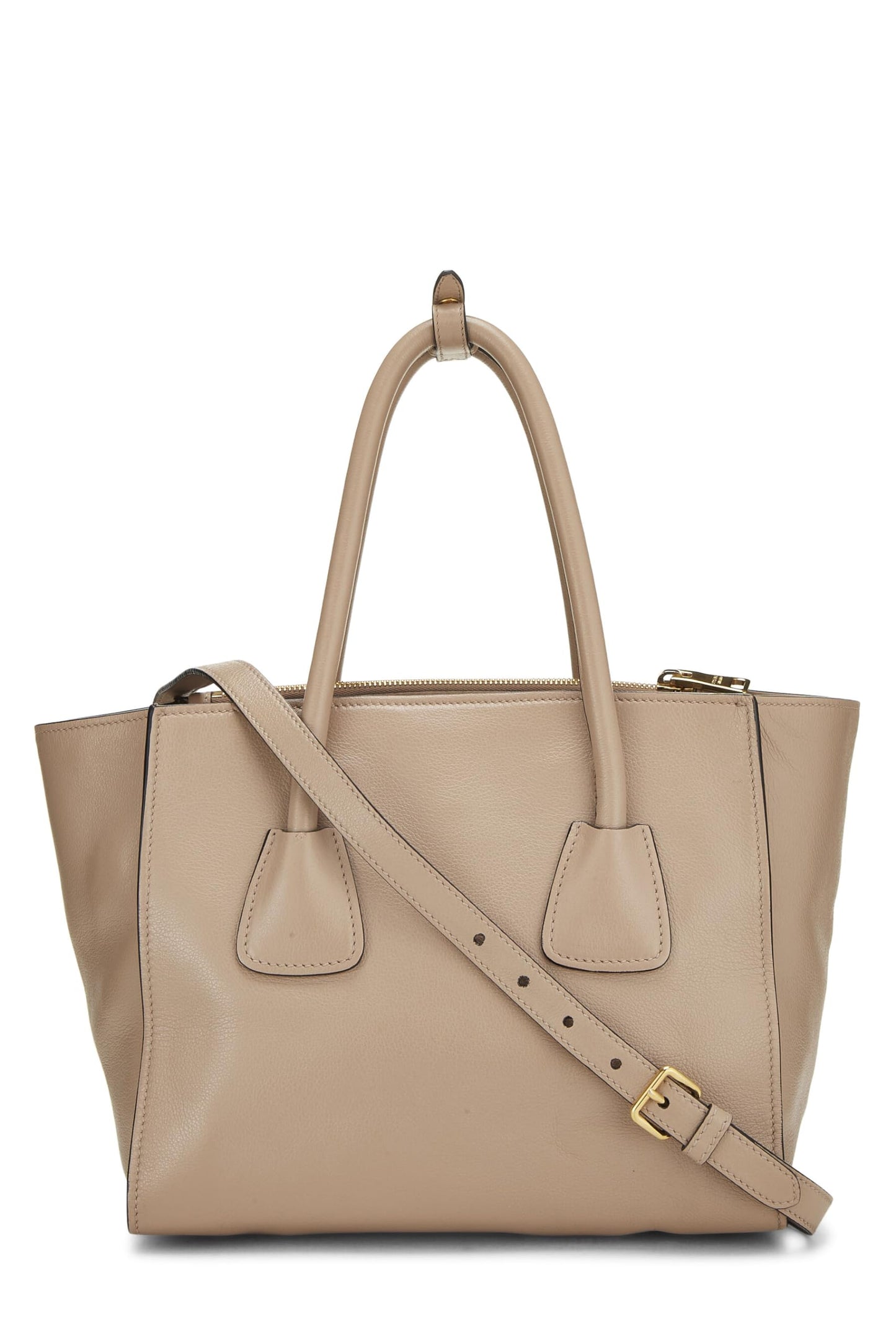 Prada, Pre-Loved Beige Vitello Daino Trapeze Tote, Beige