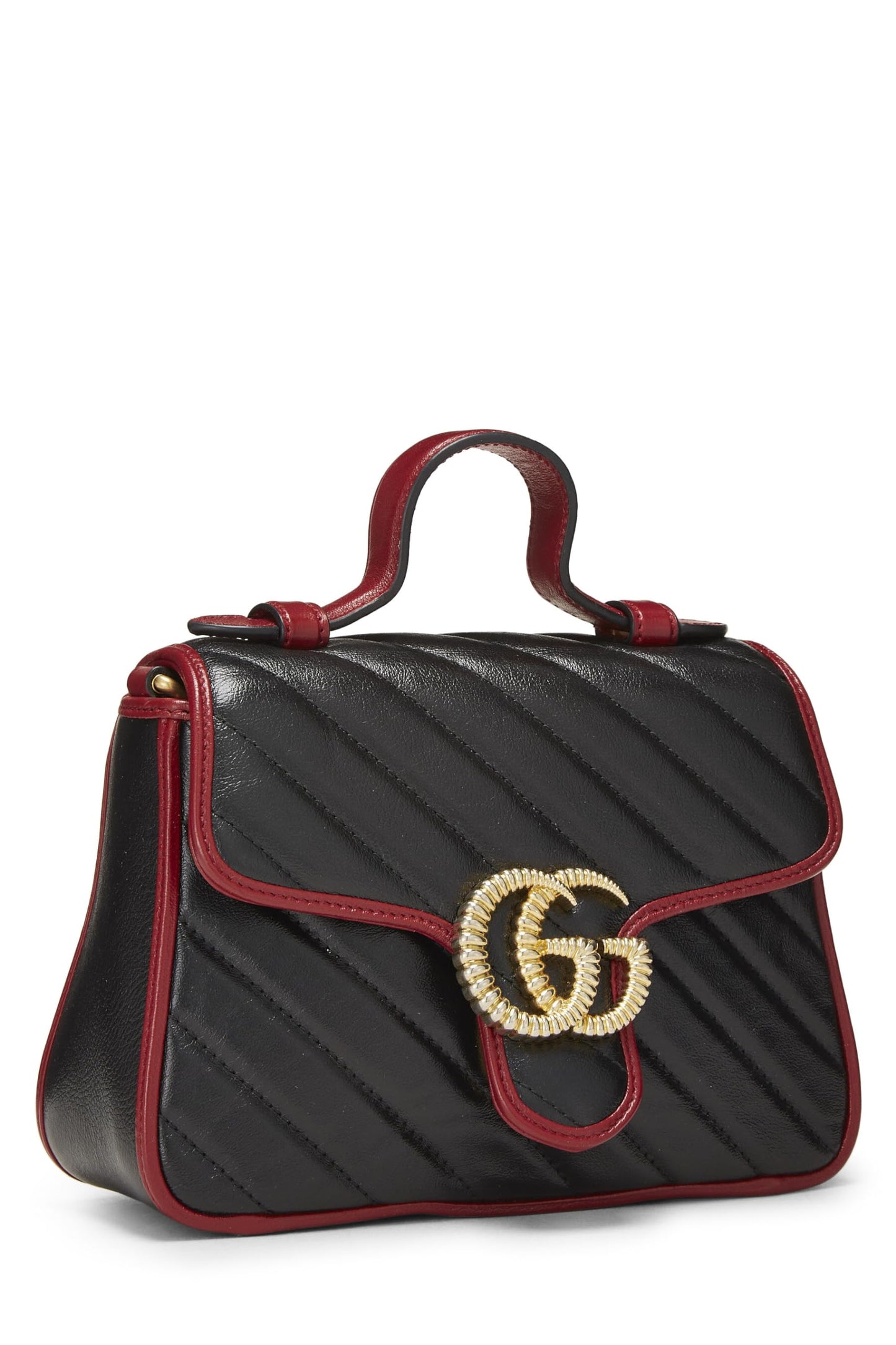 Gucci, Pre-Loved Black Leather Torchon GG Marmont Top Handle Bag Mini, Black