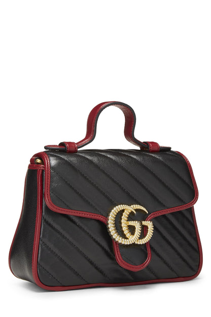 Gucci, Bolso mini con asa superior Torchon GG Marmont de cuero negro Pre-Loved, Negro