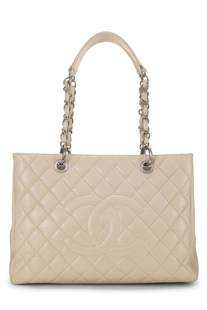 Chanel, Pre-Loved Beige Quilted Caviar Grand Shopping Tote (GST), Beige