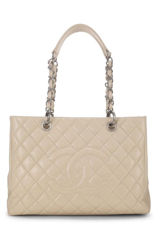 Chanel, Bolso shopping Grand de caviar acolchado beige Pre-Loved (GST), Beige