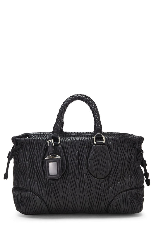 Prada, Pre-Loved Black Nappa Chevron Antik Handbag, Black