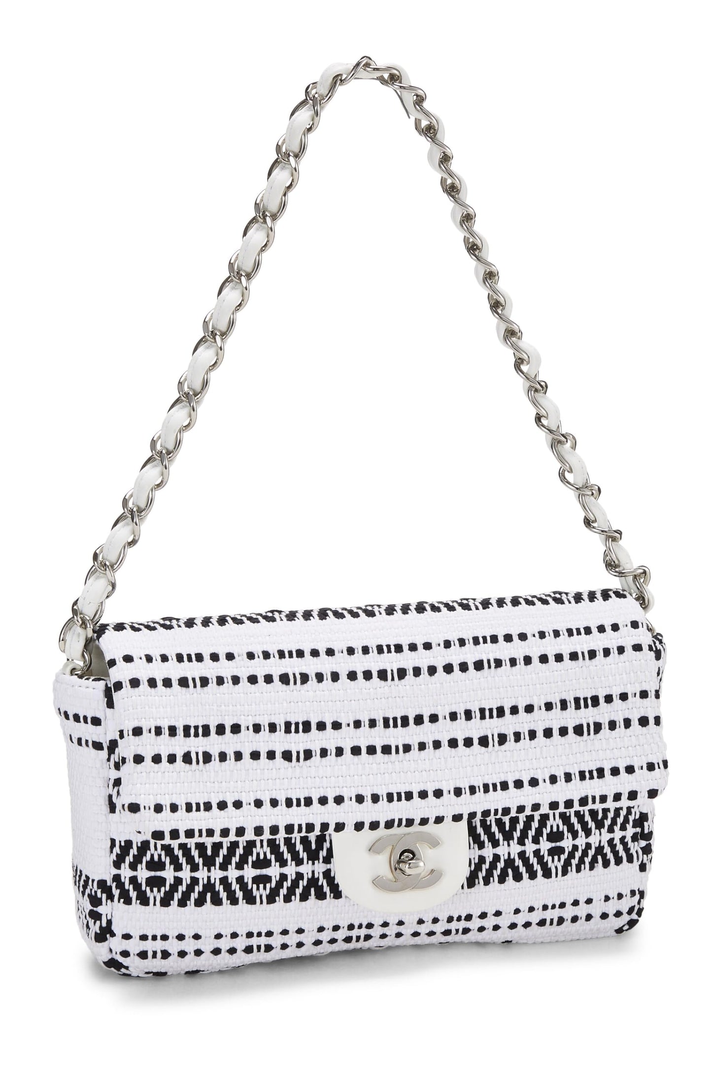 Chanel, sac à rabat moyen tissé blanc d'occasion, blanc