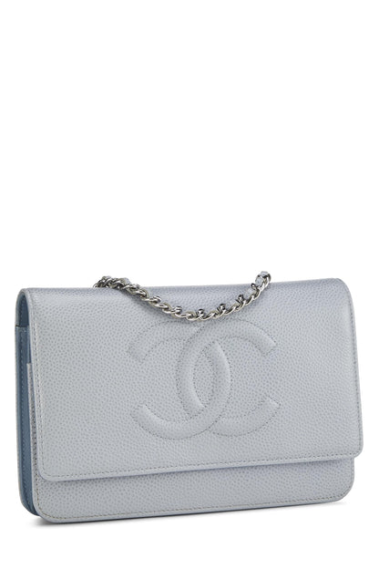 Chanel, portefeuille à chaîne intemporel Blue Caviar d'occasion (WOC), bleu