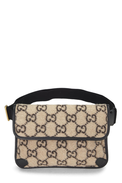 Gucci, pochette de taille en laine GG beige et noire d'occasion, noir