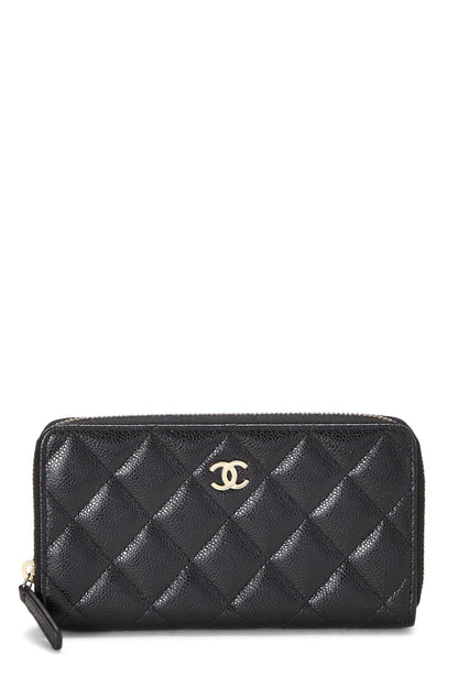 Chanel, Caviar Zippy pequeño acolchado negro Pre-Loved, Negro