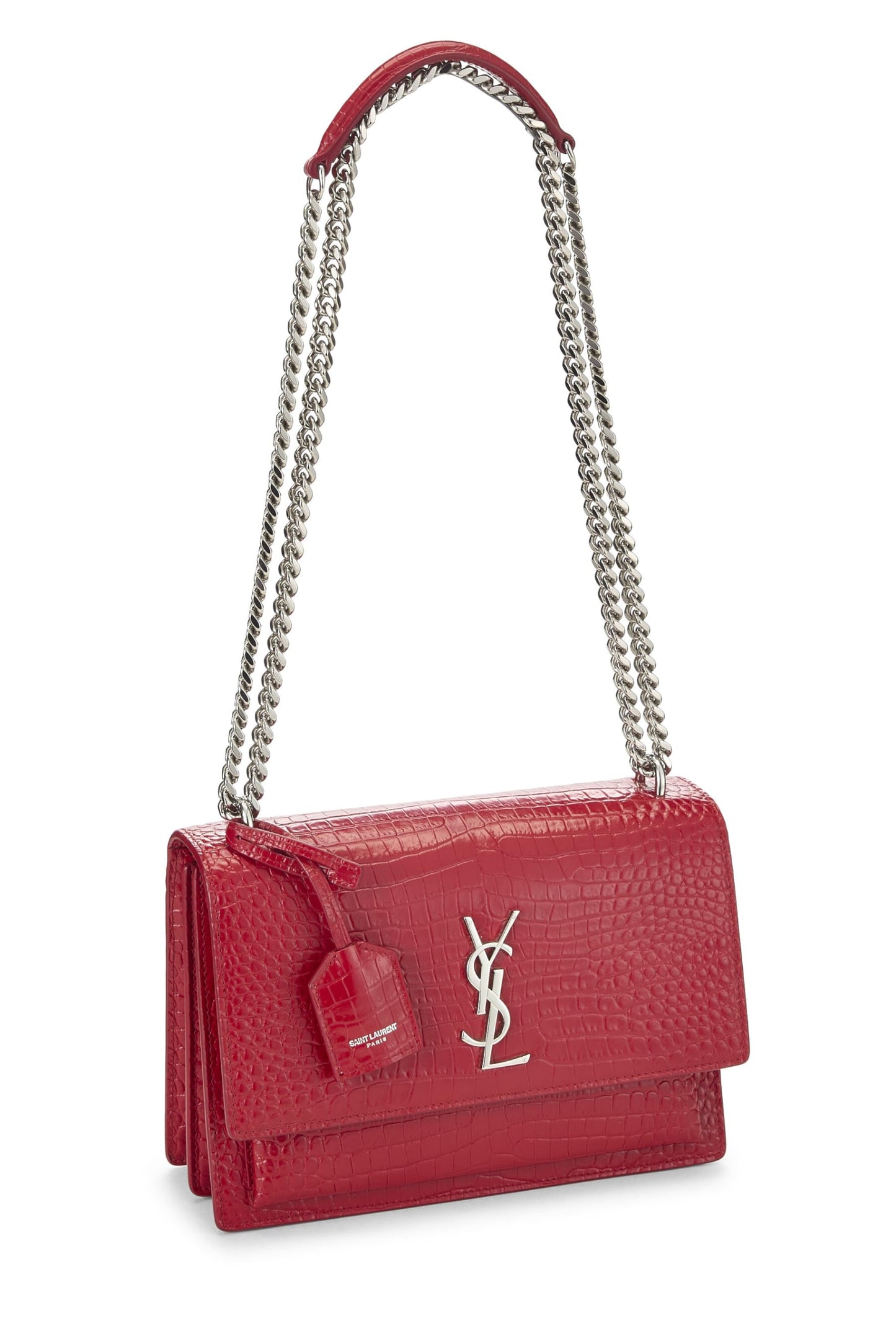 Yves Saint Laurent, Atardecer mediano de cuero con relieve rojo Pre-Loved, Rojo