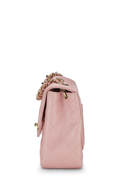 Chanel, Pre-Loved Pink Quilted Caviar Classic Square Flap Mini, Pink