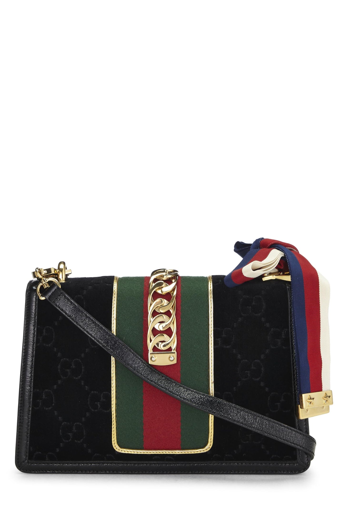 Gucci, Bolso de hombro Sylvie de terciopelo negro Pre-Loved, Negro