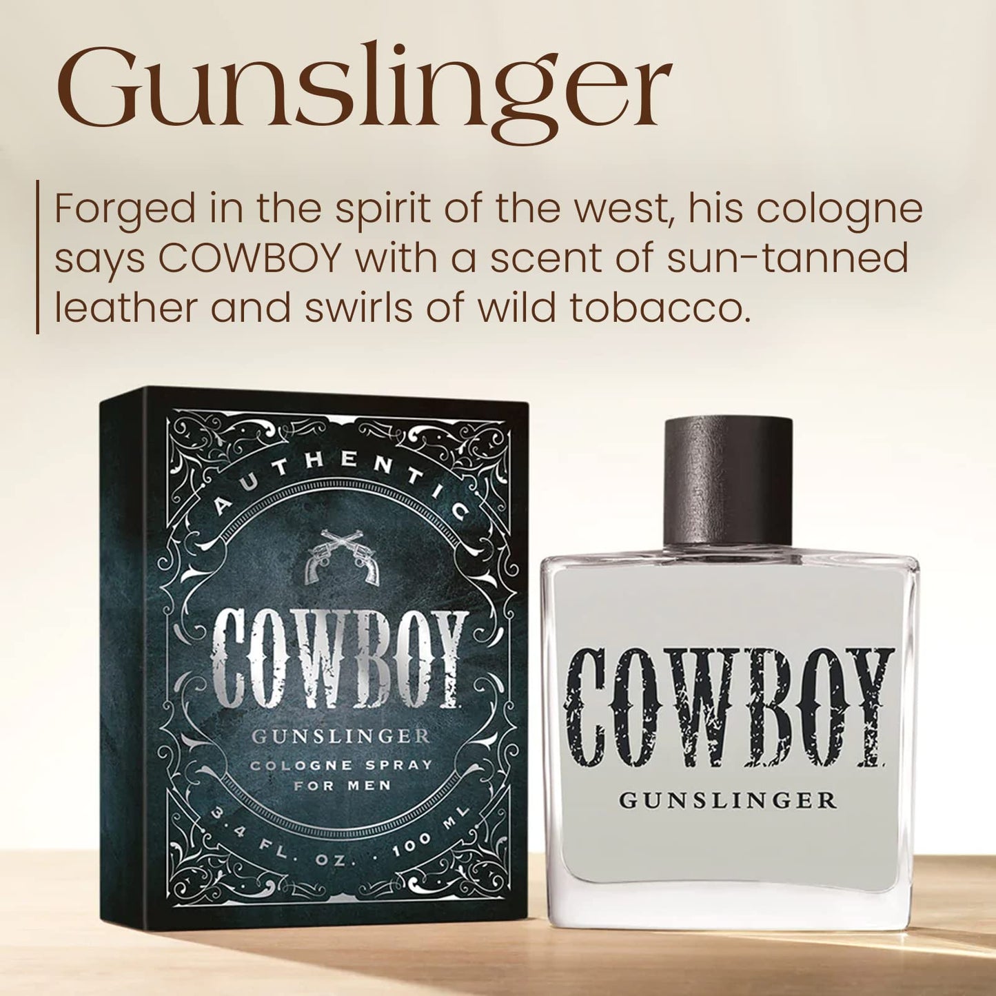 Eau de Cologne pour homme Tru Western Cowboy Gunslinger, 100 ml (3,4 fl oz) - Chaude, fraîche et audacieuse