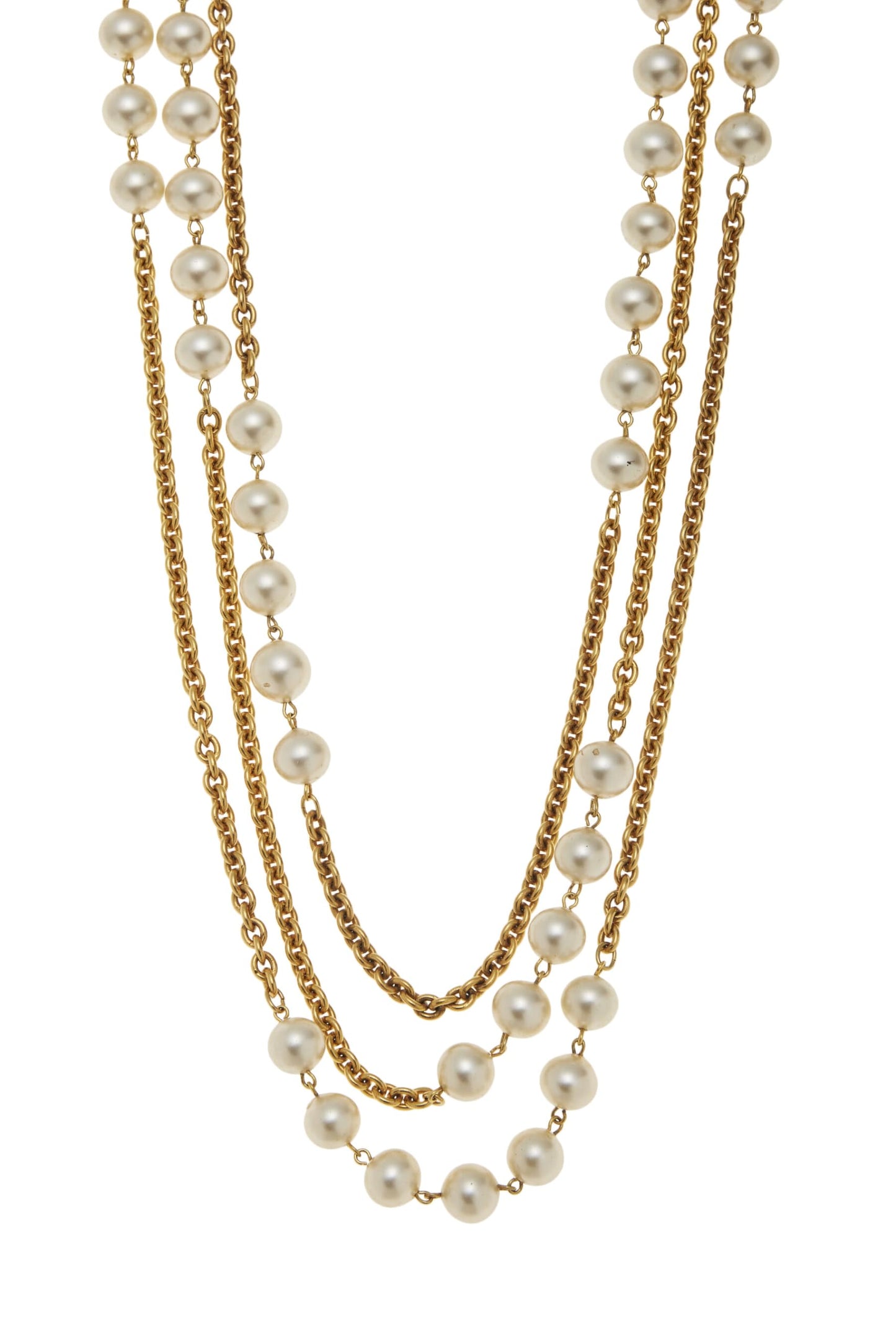 Chanel, Collier XL en or et fausses perles d'occasion, doré