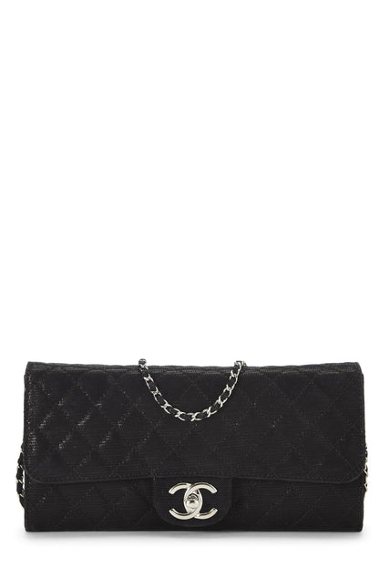 Chanel, Portefeuille East/West en nubuck matelassé noir d'occasion sur chaîne (WOC), noir