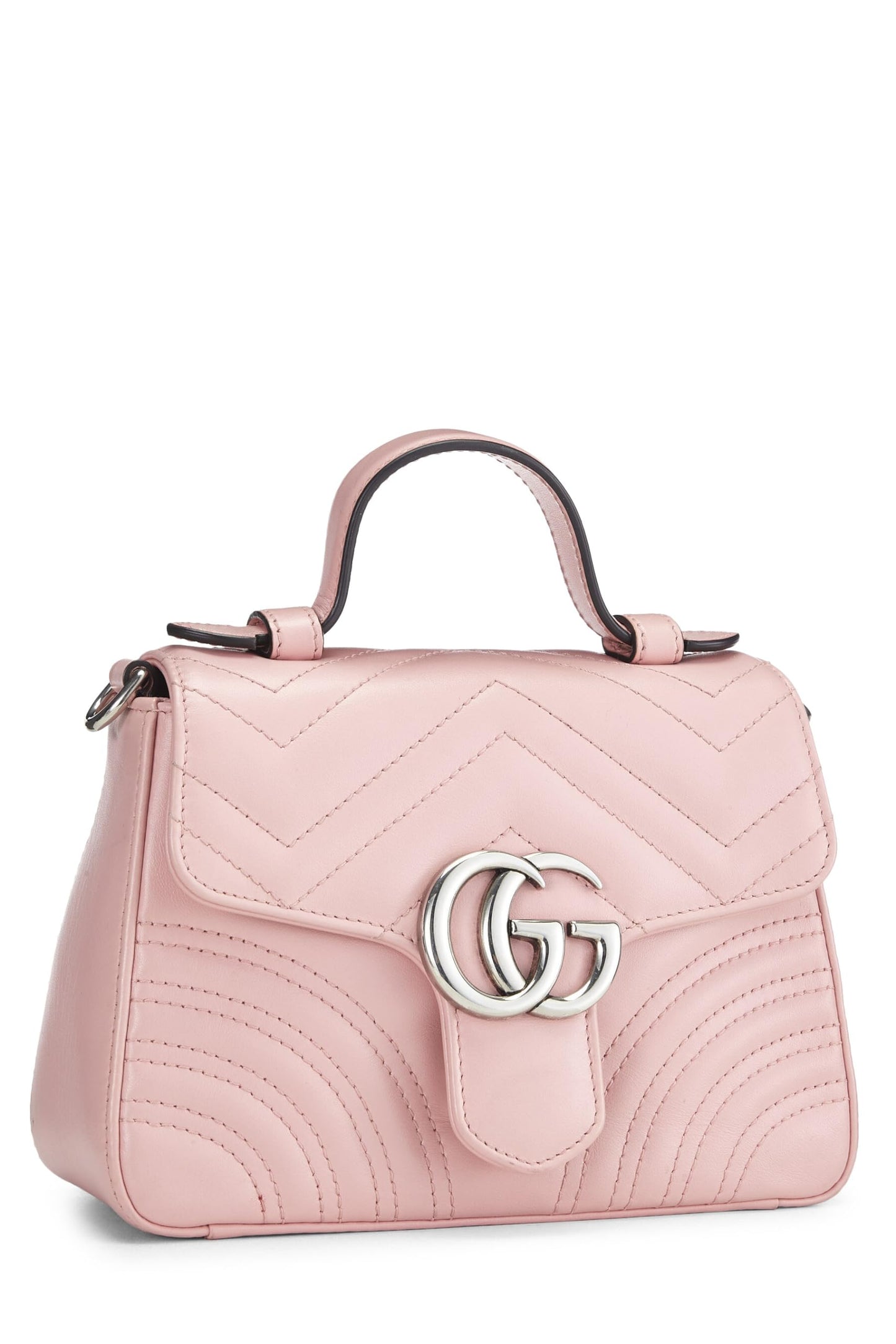 Gucci, Mini sac à main à rabat en cuir rose GG Marmont d'occasion, rose