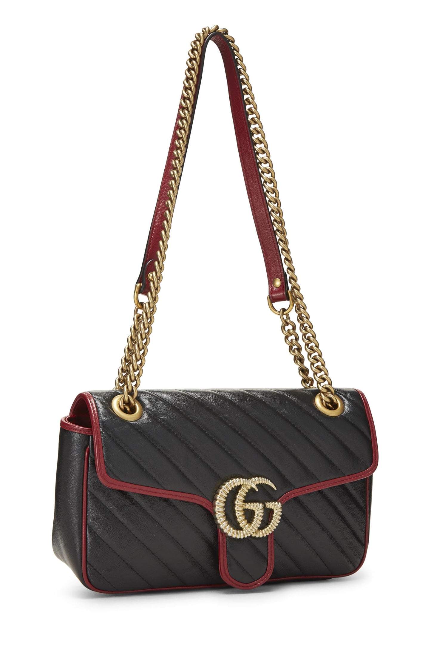 Gucci, Bolso de hombro pequeño Torchon Marmont de cuero negro Pre-Loved, Negro