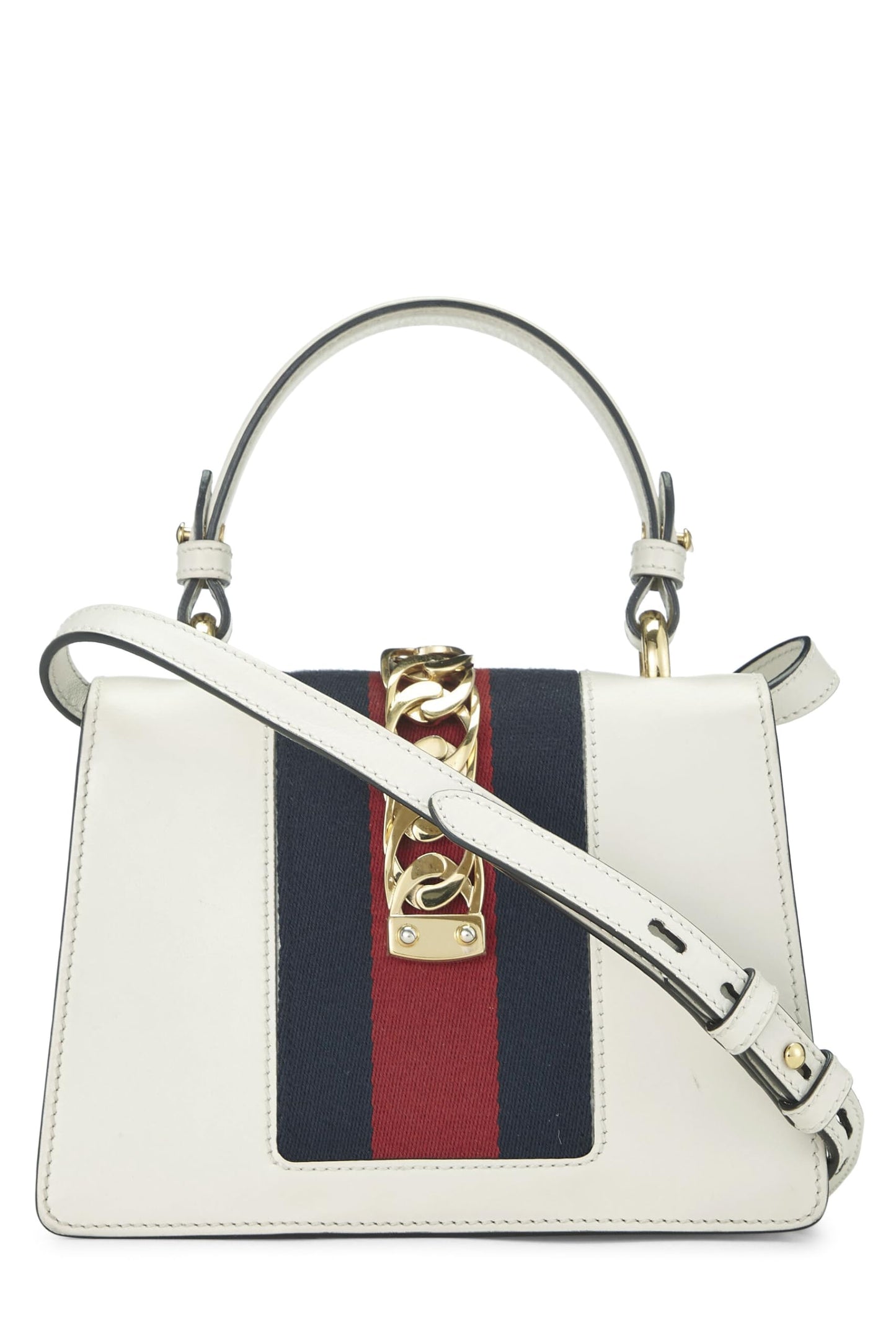 Gucci, Sylvie con tribanda de cuero bordada en blanco Pre-Loved, Blanco