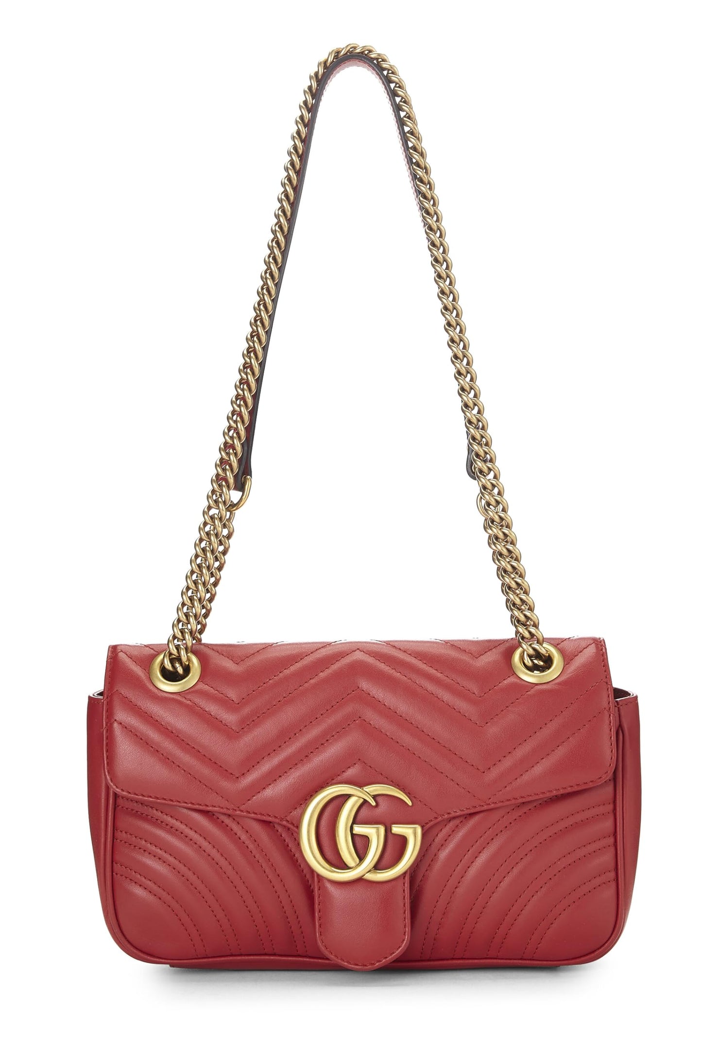 Gucci, Pre-Loved Red Leather GG Marmont Shoulder Bag Small, Red