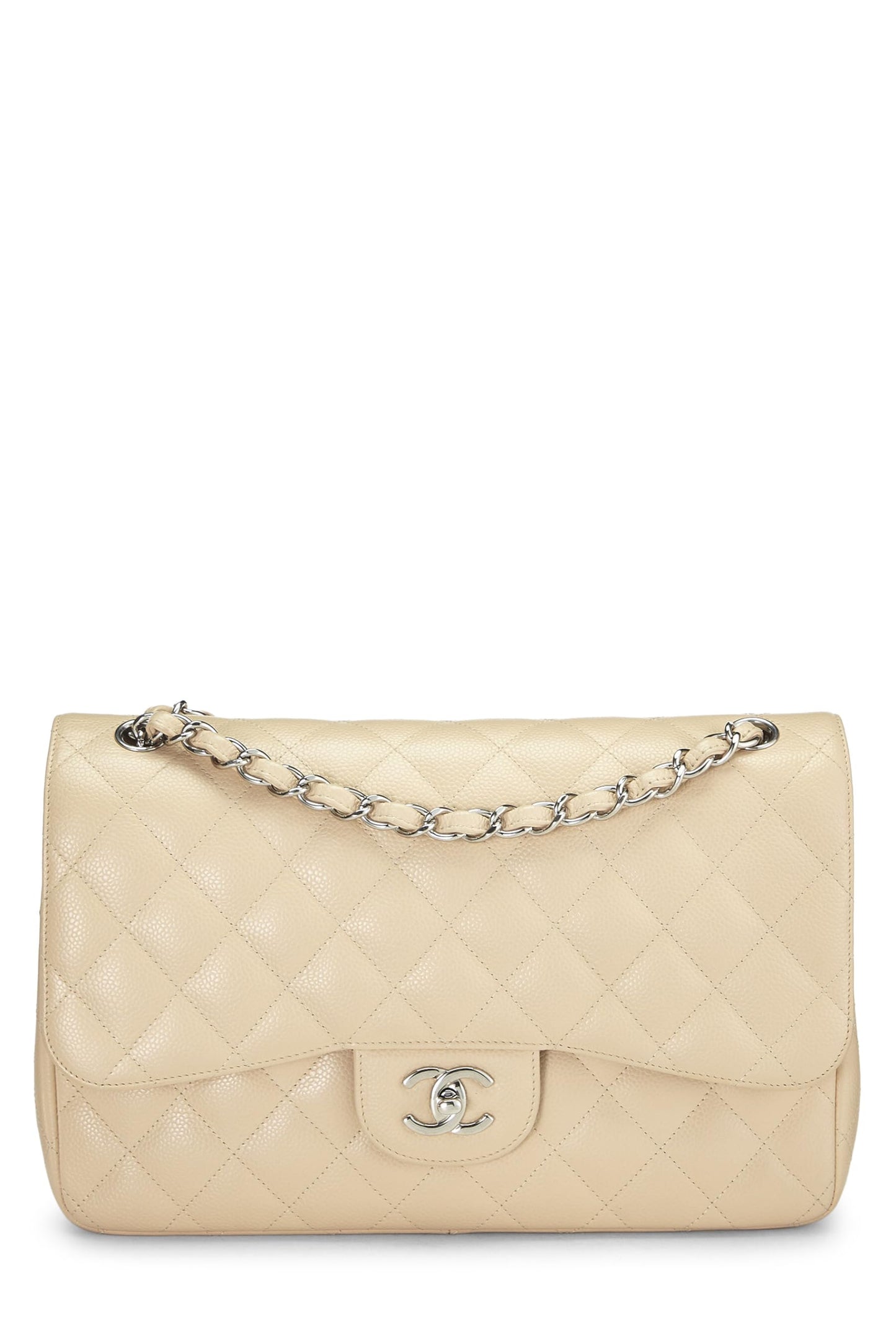 Chanel, Pre-Loved Beige Quilted Caviar New Classic Flap Jumbo, Beige