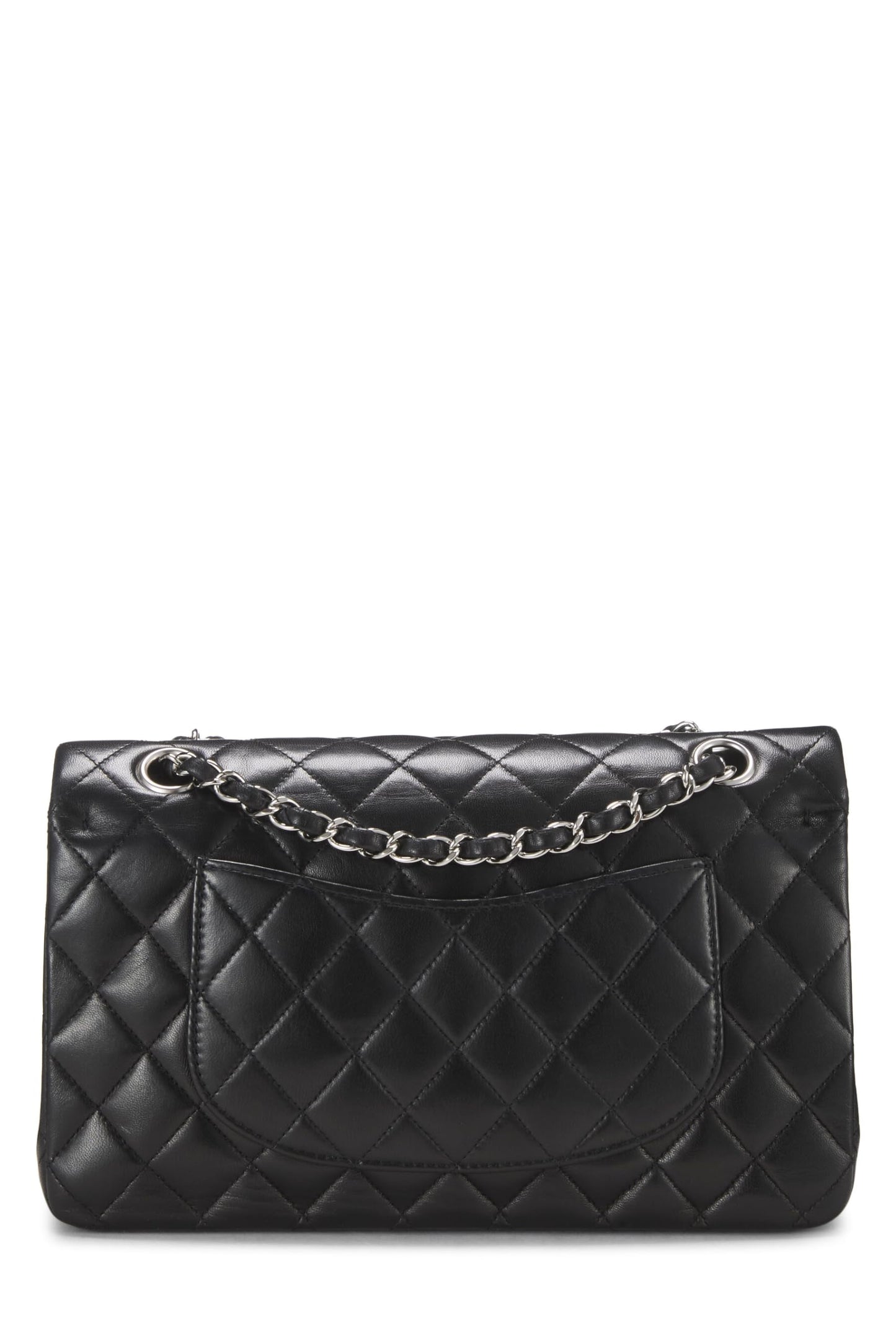 Chanel, Solapa doble clásica de piel de cordero acolchada negra Pre-Loved Mediana, Negro