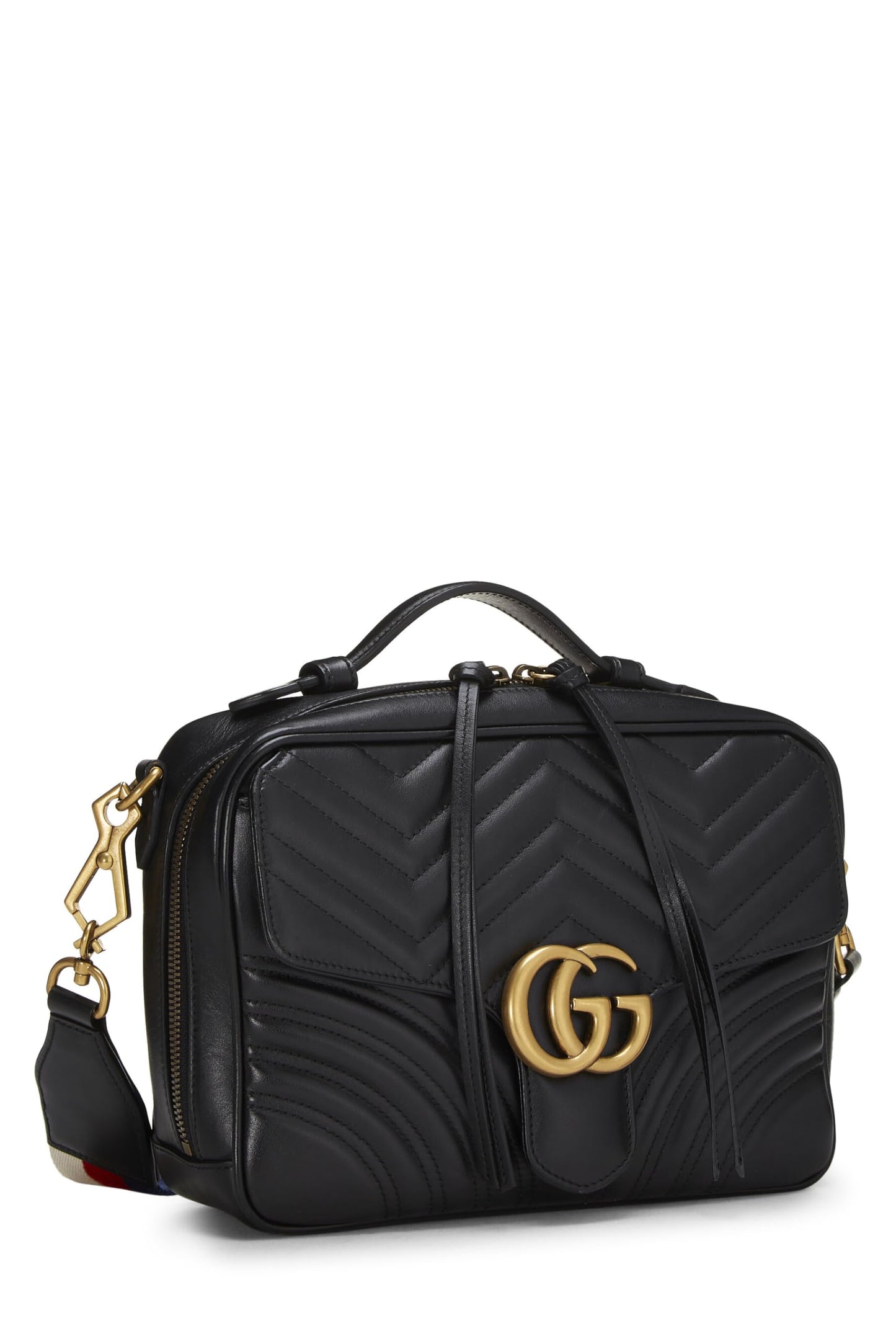 Gucci, Bolso de hombro pequeño GG Marmont con asa superior de cuero negro Pre-Loved, Negro