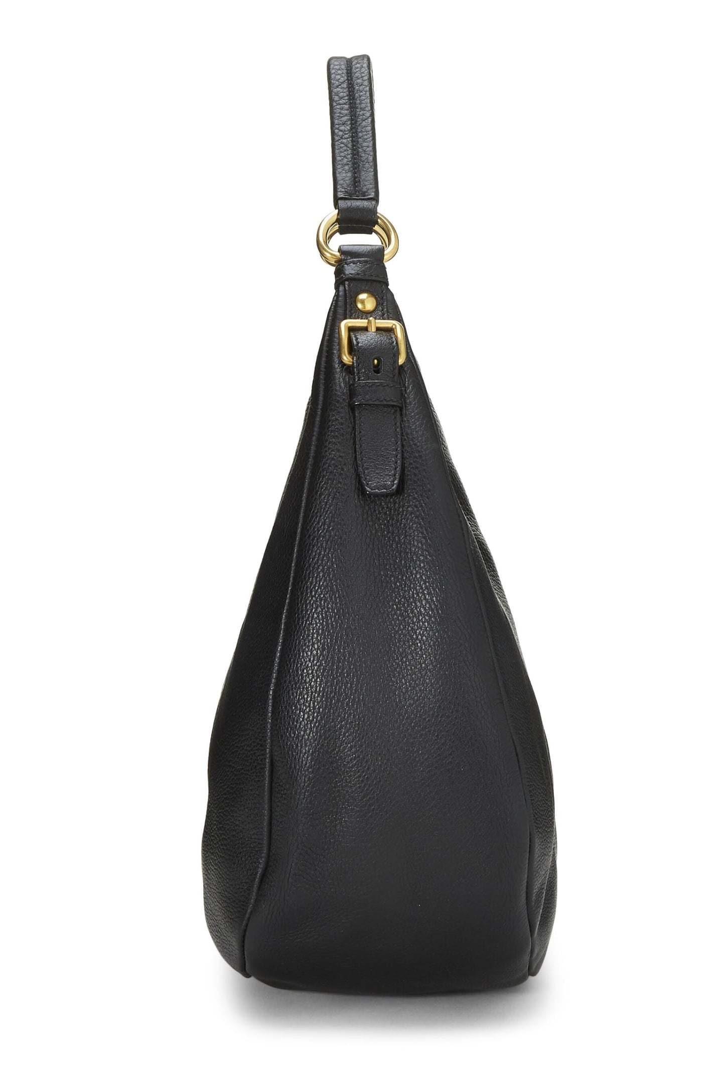 Prada, sac hobo Vitello Daino noir d'occasion de taille moyenne, noir