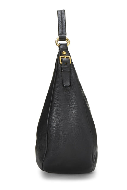 Prada, sac hobo Vitello Daino noir d'occasion de taille moyenne, noir