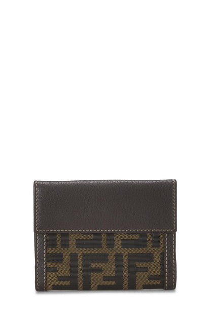 Fendi, portefeuille compact en toile marron Zucca d'occasion, marron