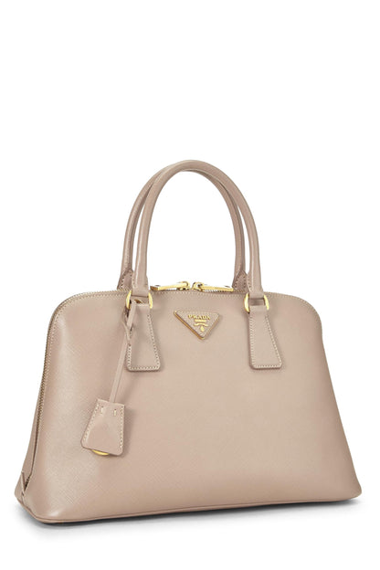 Prada, sac à main convertible en cuir Saffiano beige d'occasion, petit modèle, beige