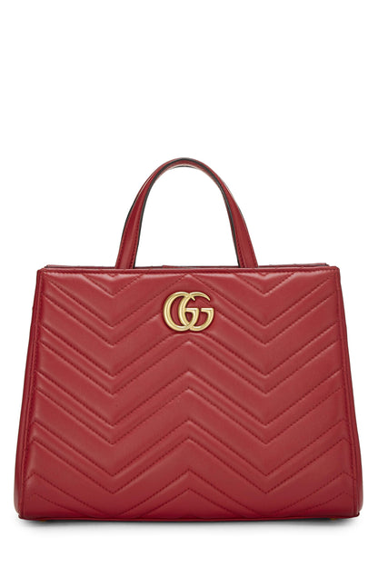 Gucci, Pre-Loved Red Leather GG Marmont Top Handle Bag Small, Red