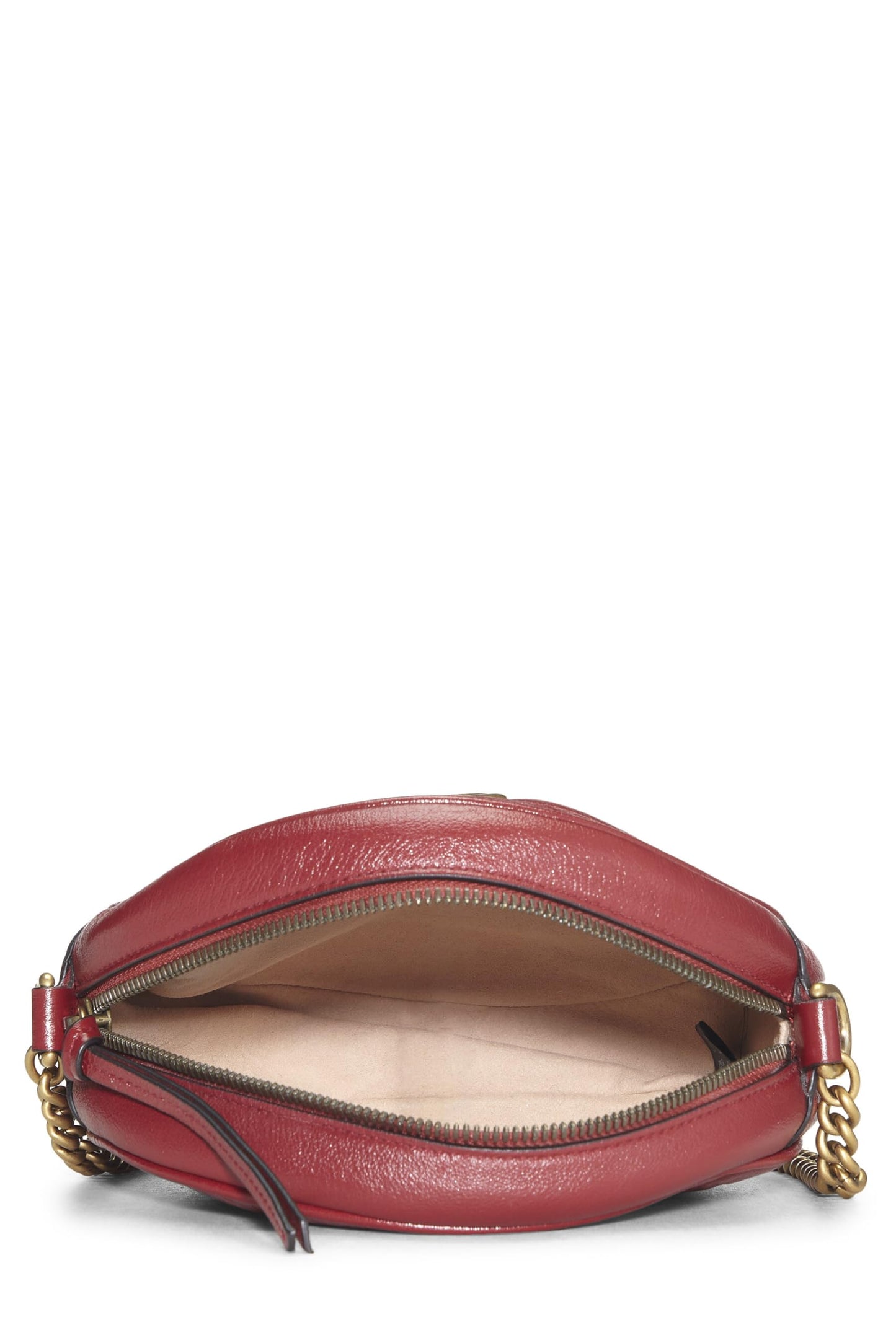 Gucci, Mini sac à bandoulière rond GG Marmont en cuir rouge d'occasion, rouge