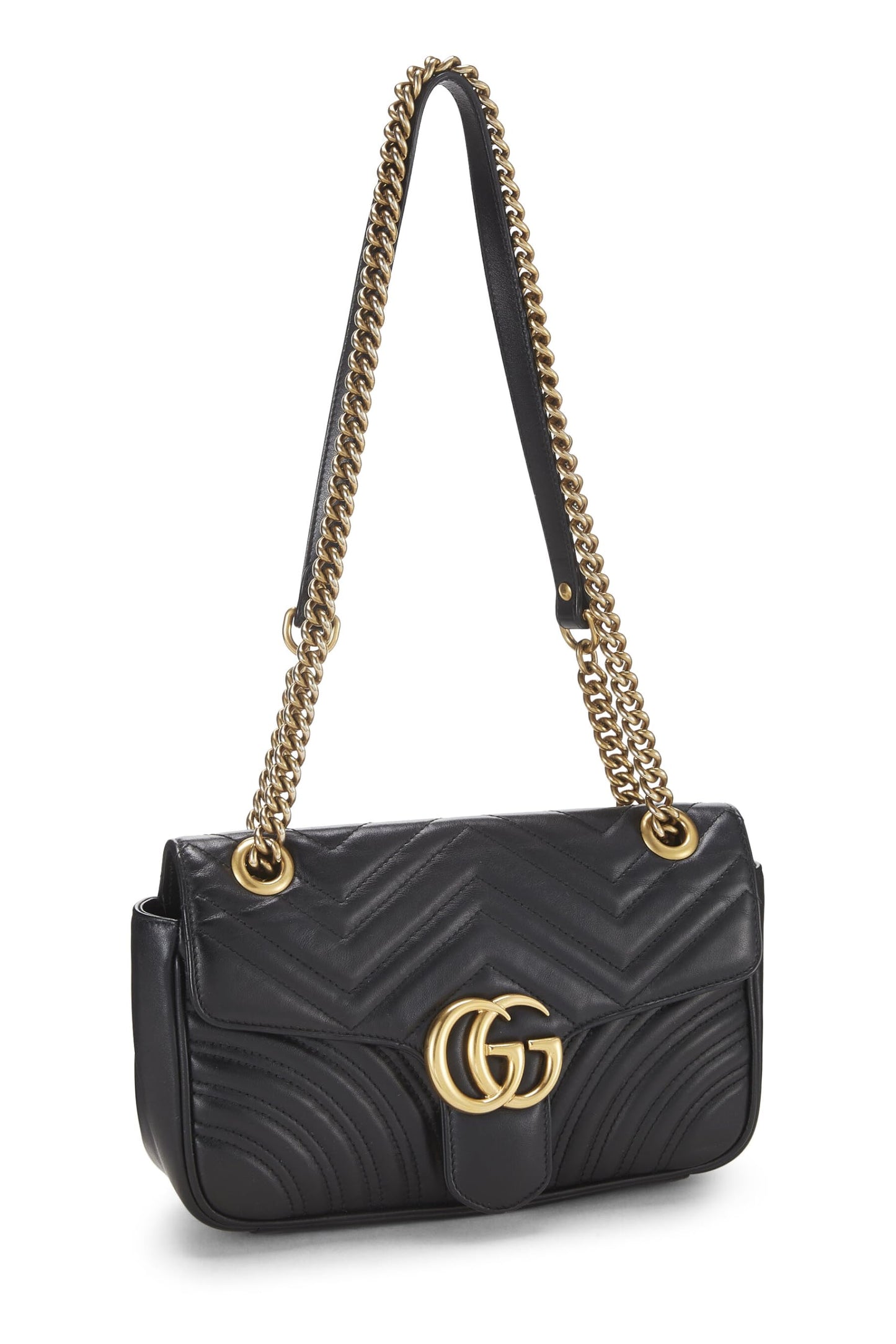 Gucci, Bolso de hombro pequeño GG Marmont de cuero negro Pre-Loved, Negro