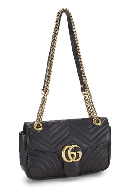 Gucci, Pre-Loved Black Leather GG Marmont Shoulder Bag Small, Black